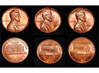 Lot Of 3 1960  Lincoln Memorial Cents BRILLIANT UNCIRCULATED NICE! (swa5)