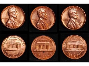 3  1960-D Lincoln Memorial Cents Pennies BU Red Brilliant Uncirc Superb Proof-like (tra6)