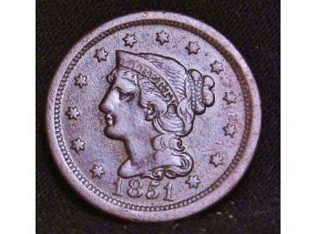 1851 Braided Hair Coronet Large Cent XF / XF   NICE  (vta5)