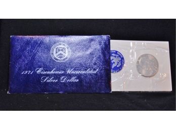 1971-S   US Eisenhower Dollar 40 Percent Silver Uncirculated  In Envelope (LLpcm9)