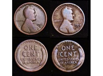 Lot Of 2  Early Lincoln Wheat Cents / Pennies 1913-D  1916-D  BETTER / SEMI KEY DATE  (dra3)