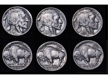Lot Of 3 Buffalo Nickels 1936-P  1936-S  1936-D  Nice Lot! (shv9)