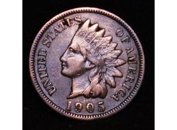 1905 Indian Head Cent / Penny Almost Uncirculated FULL LIBERTY  Nice Tone!  (bas7)