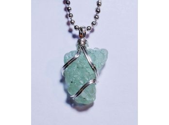 Artisan Hand-Crafted NATURAL NEW ENGLAND SEA GLASS Seafoam Green Pendant Necklace On Silver Chain