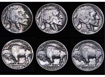 Lot Of 3 Early Buffalo Nickels 1930-S   1930   1930  (gpn5)