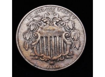 1866 Shield Nickel With Rays  SUPER NICE COIN  (kaj4)