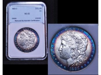 1883-O NNC Graded Morgan Silver Dollar MS-65 FAB RAINBOW TONING! 90 Percent Silver (abw3)