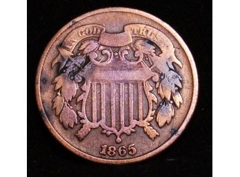1865 Two Cent Piece Coin XF / FINE  (pgo9)