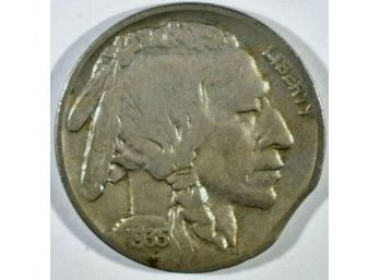 1935 Buffalo Nickel US Coin ERROR COIN Clip Clipped Planchet Horn Definition Nice