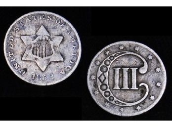 1852 Three Cent Silver Piece TRIME VF   90 Percent Silver Coin (zpc4)