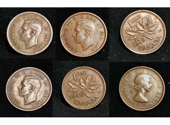 Lot Of 5 1937 1939 1940 1940 1959 Canada Cent One 1 Small Cents Penny VF (pcs9)