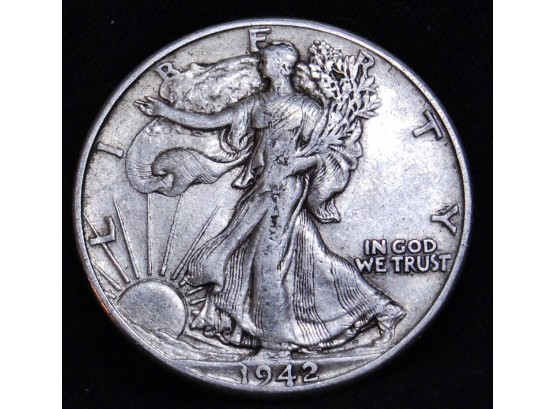 1942 Walking Liberty Half Dollar 90 Percent Silver Fine / XF (und3)