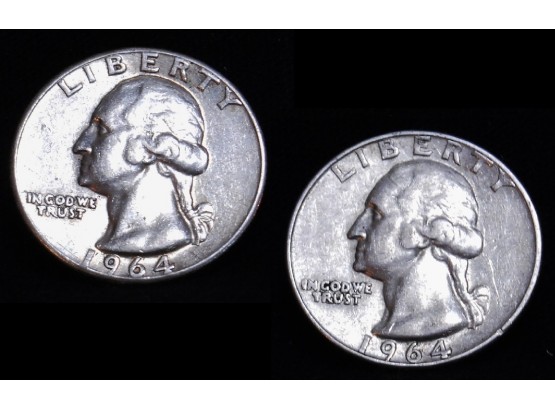 Lot Of 2 1964-D   1964 Washington Silver Quarters 90 Percent Silver (dds7)