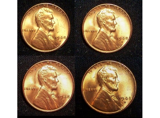 Lot Of 4  1948-S Lincoln Wheat Cents From Bank Roll BRILLIANT UNCIRCULATED GEMS (dsr3)