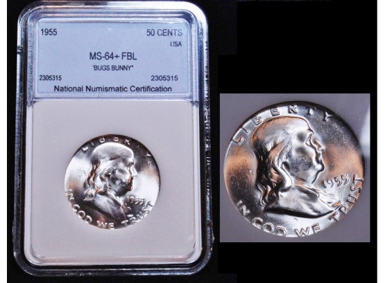 1955 Benjamin Franklin Silver Half Dollar BUGS BUNNY' MS-64 Plus FULL BELL LINES! (7ynd2)