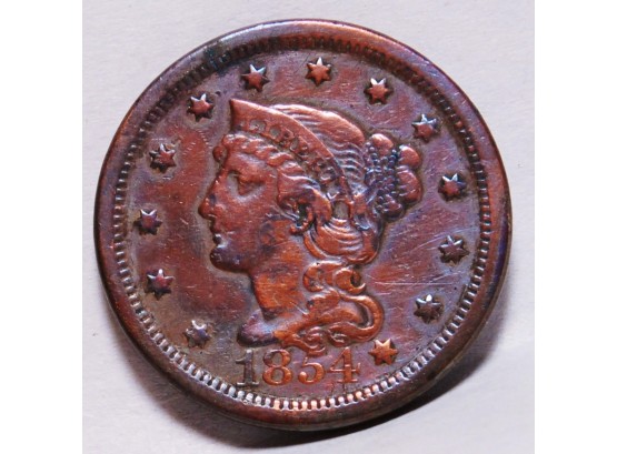 1854 Braided Hair Large Cent XF (aup4)