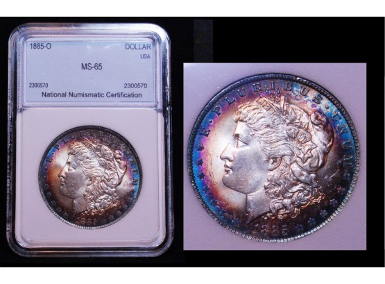 1885-O Morgan Silver Dollar 90 Silver NNC Graded MS-65 RAINBOW TONING Gorgeous Coin!  (8caf9)