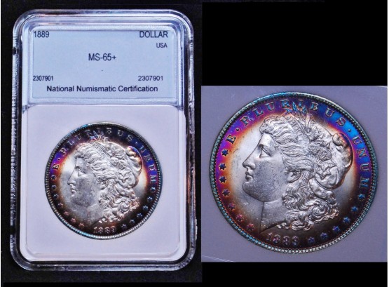 1889 Morgan Silver Dollar 90 Percent Silver NNC Graded  MS 65 Plus! RAINBOW TONING!  (3rmp2)