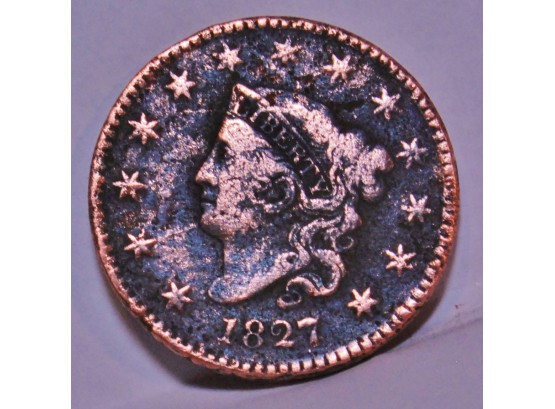 1827 Early US Large Cent Coronet / Classic Head Full Liberty (7shk8)