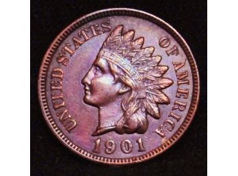 1901 Indian Head Cent / Penny  Uncirculated FULL LIBERTY & 4 DIAMONDS! A GEM!!  (tmc3)