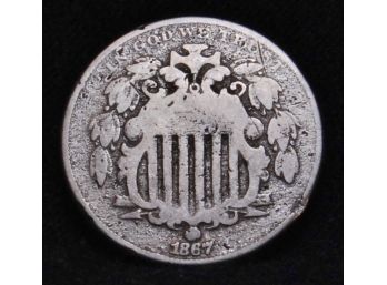 1867 Shield Nickel Without Rays (cjd3)