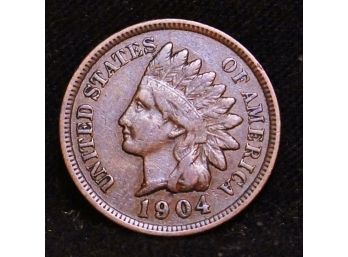 1904 Indian Head Cent Penny FULL LIBERTY  Lightly Circulated (abv9)
