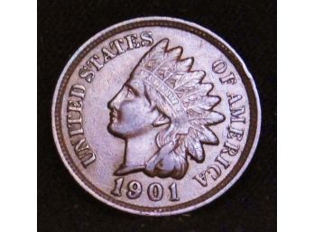 1901 Indian Head Cent / Penny Closely Circulated FULL LIBERTY And DIAMONDS  Nice  (ack9)
