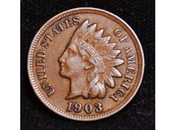 1903 Indian Head Cent / Penny AU Near Uncirculated Full Liberty / 4 Diamonds (nbc4)