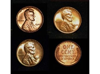 3  1944 Lincoln Wheat Cents Pennies BU Brilliant Uncirc Superb Proof-like (xbe4)