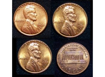 Lot Of 3  1960-D  Lincoln Cents Pennies BU Red Brilliant Uncirc Superb Proof-like (bbc8)