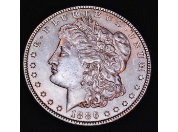 1886 Morgan Silver Dollar 90 Silver Uncirculated Hi Grade  FULL CHEST FEATHERING  Nice Luster!  (4kjm7)