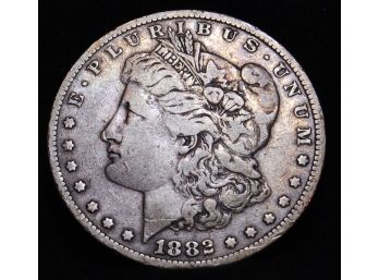 1882 Morgan Silver Dollar 90 Silver VF /  XF   (avk)