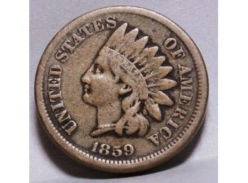 SCARCE DATE! 1859  Indian Head Cent Penny KEY DATE Near Full Liberty VF / F  (hms43)