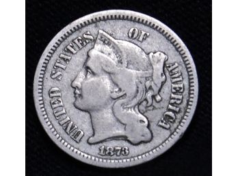 1873 Three Cent Silver Nickel Near Full Column Lines! XF (cthe3)