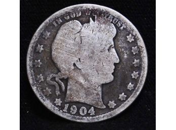 1904  Barber Silver Quarter Full Liberty Fine  (ewku7)