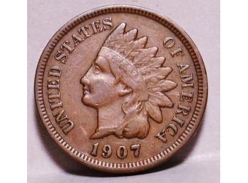 1907  Indian Head Cent Penny  XF Plus Full Liberty NICE  (ajLm2)