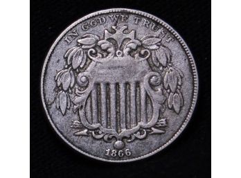 1866 Shield Nickel W/ Rays XF / XF Plus!!  Nice Coin (ryt21)