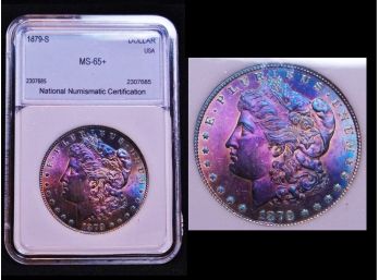 1879-S Morgan Silver Dollar 90 Silver NNC MS-65 PLUS! Better Date! RAINBOW TONE Gorgeous Coin! (2rkc7)