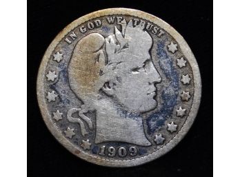 1909-D Barber Silver Quarter VF (art45)