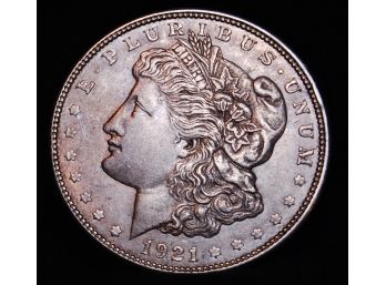 1921-D Morgan Silver Dollar 90 Silver Uncirculated CHEST FEATHERING  Better Date  (8cdv1)
