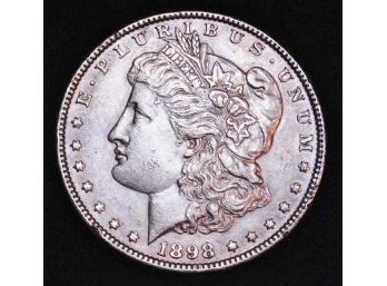 1898 Morgan Silver Dollar 90 Silver AU Chest Feathering BETTER DATE  (5chr6)