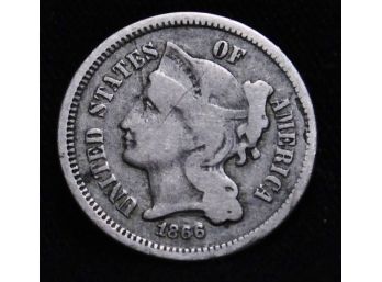 1866 Three Cent Silver Nickel Fine (cdx8)