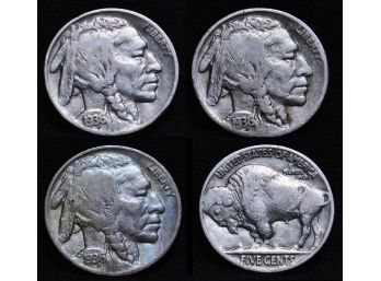 Lot Of 3 1936  P/S/D Minted  Buffalo Nickels NICE  (adsb5)
