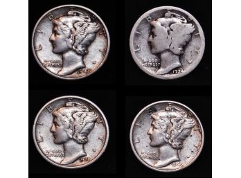 Lot Of 4 Mercury Dimes SILVER 1924  1928  1943  1943-S    VG To XF  BETTER DATES (9waq5)