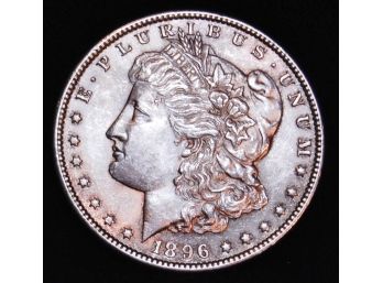 1896 Morgan Silver Dollar 90 Silver CHEST FEATHERS! Better Date BU (9yb4)