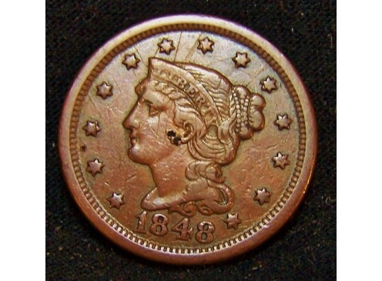 1848 Braided Hair / Coronet Large Cent F / XF (jmg5)