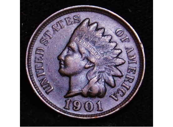 1901 Indian Head Cent Penny XF Extra Fine PLUS / AU  FULL LIBERTY / 4 Diamonds SHARP! (clu4)