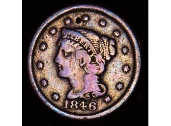1846 Braided Hair Coronet Large Cent / Penny FINE  (cue61 )