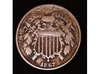 1867 Two Cent Piece Coin XF / FINE Low Mintage Date (nru03)