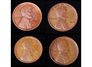 Lot Of 4 Early Lincoln Wheat Cents / Pennies  1917-D  1917  1913  1914  (rop45)